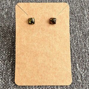 Amber and Silver Square Stud Earrings